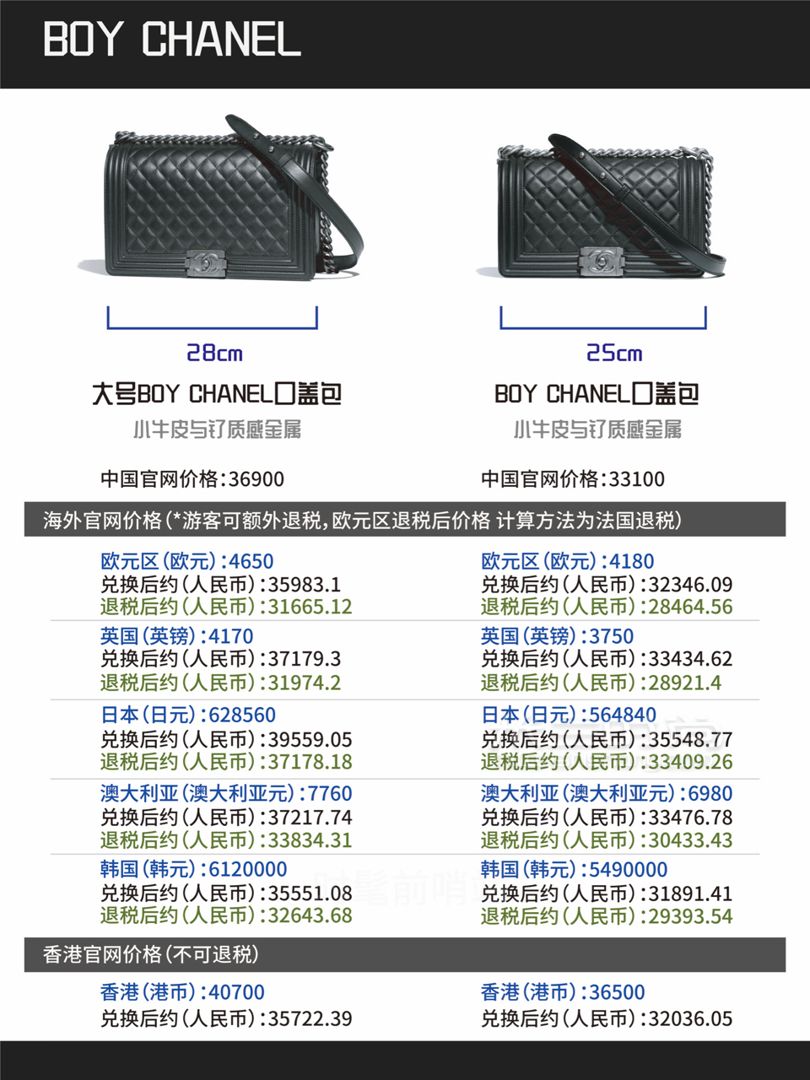 香奈兒 Chanel 經(jīng)典款包包全球比價(jià)（2019年5月最新） (7)