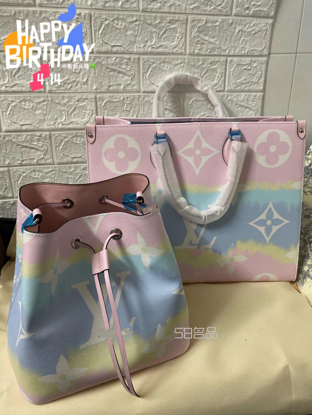 LV彩虹水桶包 購物袋貓咪包,lv gucci 男包_1