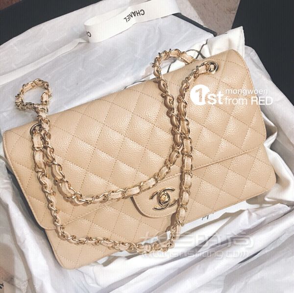 香奈兒 Chanel cf 中號裸色牛皮金鏈上身圖_2