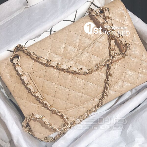 香奈兒 Chanel cf 中號裸色牛皮金鏈上身圖_4